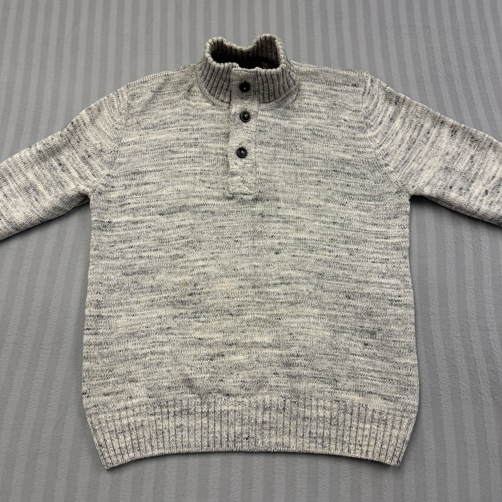 H&M LOGG Hooded Knit Sweater Mens Large Marled Henley Knit Pullover Sweater